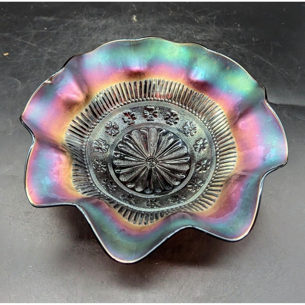 Antique Northwest Carnival Glass Rosette 3 Footed Amethyst Candy Dish